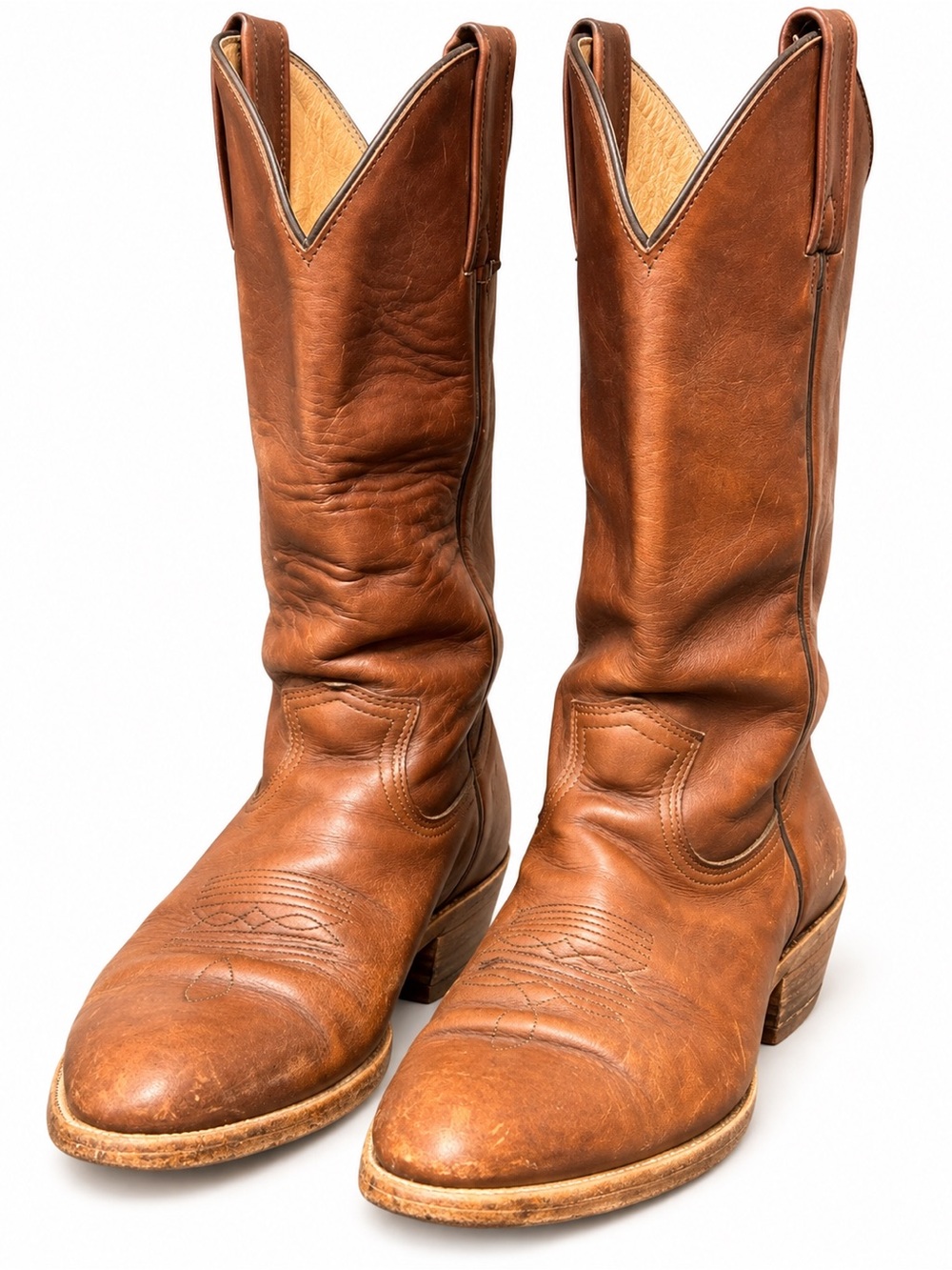 Vintage Frye Cowboy Boots Men’s 10D Made USA Brown Leather Western